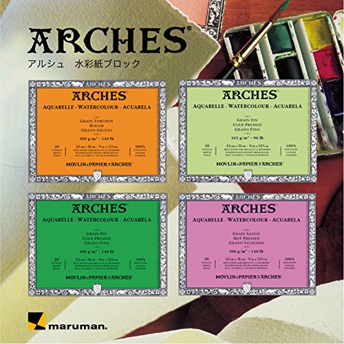Arches 23 x 31 cm 300 GSM Hot Pressed Glued on 4 Sides Block Watercolour Paper - Natural White (Pack of 20 Sheets)