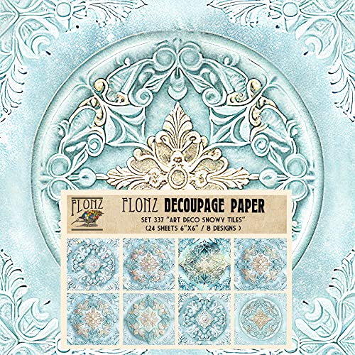 Decoupage Paper Pack (24 Sheets 6"x6") Art Deco Snowy Tiles # Vintage Styled Pattern Paper for Decoupage, Craft and Scrapbooking - color: ThirtyOne