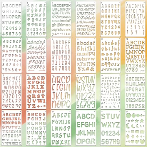 Letter Stencils for Crafts Reusable 24Pcs Number Symbol Stencils(7X4 Inch) - color: Letters