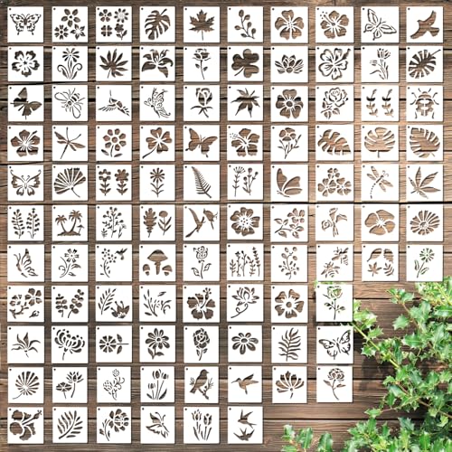100 Pcs Small Stencils for Painting, 2 x 2 Inch Reusable Mini Stencils