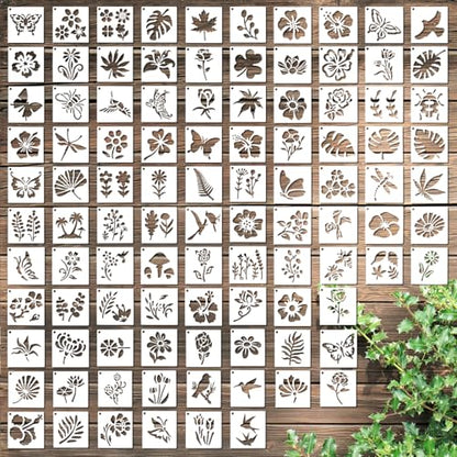 100 Pcs Small Stencils for Painting, 2 x 2 Inch Reusable Mini Stencils