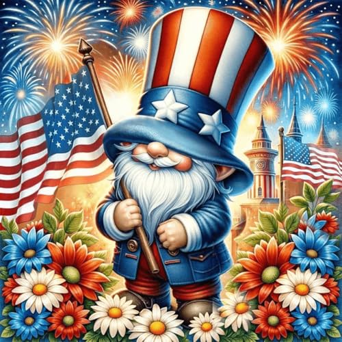Gnome Diamond Art Kits for Adults, Patriotic Diamond Painting 14x14Inch | Full Drill Patriotic Diamond Painting Kits For Adults, Diy 5d Round Paint By Diamonds For Home Decor Gifts 14x14 Inch - color: Gnnme-C
