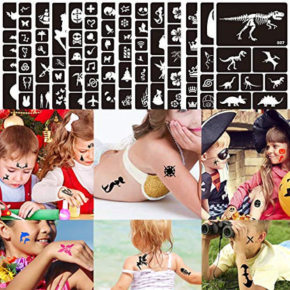 Konsait 262pcs Temporary Tattoos Stencils for Kids, Face and Body Paint Stencils Kit, Girl Boy Glitter Tattoos for Kids School Show Birthdays Halloween Christmas Party Favor Supplies