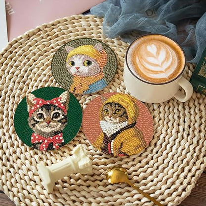 gganmtere 8 Pcs Funny Cat Diamond Painting Coasters Kits Set,Cat Diamond Art Coasters with Holder,5D DIY Full Drill Diamond Dots,Adult Diamond Art Kit Gift - color: JXBD56