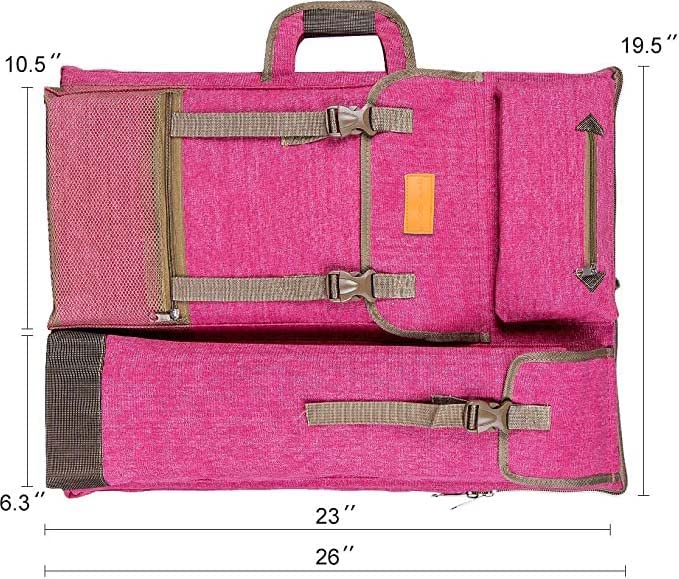 TRANSON Art Portfolio Case Artist Backpack Canvas Bag Large 26” x 19.5” - color: Magenta