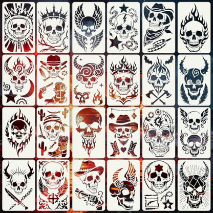 Skull Pirate Stencils for Crafts Reusable 24Pcs Stencils(11X7 Inch) - color: Skull 2