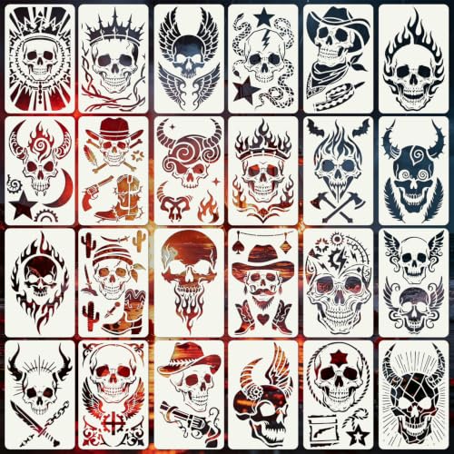 Skull Pirate Stencils for Crafts Reusable 24Pcs Stencils(11X7 Inch) - color: Skull 2