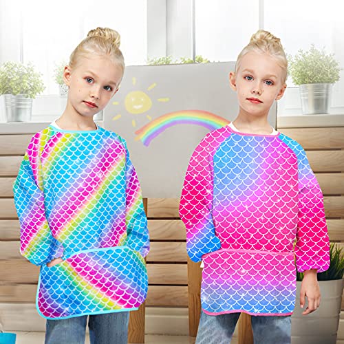 Sylfairy Art Smock For Kids Waterproof Artist Painting Smocks Toddler Painting Apron - color: Rainbow and Purple