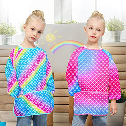 Sylfairy Art Smock For Kids Waterproof Artist Painting Smocks Toddler Painting Apron - color: Rainbow and Purple