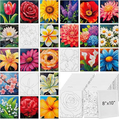 Tinlade 24 Pcs Pre Drawn Canvas for Painting Stretched,Abstract Flower - size: Abstract Flower