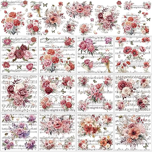 BBTO 12 Sheets Rub on Transfers for Crafts Wood Furniture DIY, 5.5" x 5.7" - style: Music Flower