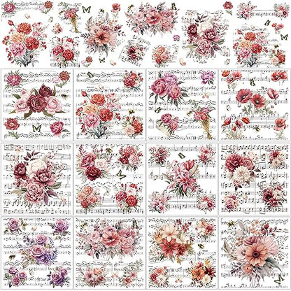 BBTO 12 Sheets Rub on Transfers for Crafts Wood Furniture DIY, 5.5" x 5.7" - style: Music Flower
