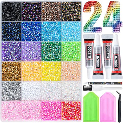 30000 Pcs Resin Jelly Rhinestones Kit, Multicolor 4mm Flatback Rhinestones with 4 Pcs B7000 Jewelry Glue & Tools, All-in-One Bedazzling Kit for DIY Arts & Crafts Gifts - color: 24 Colors 4mm