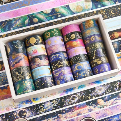 Gold Foil Washi Tape Set 30 Rolls,Decorative Masking Tape for Junk Journal, Scrapbooking Supplies, DIY Crafting Supplies - style: Galaxy