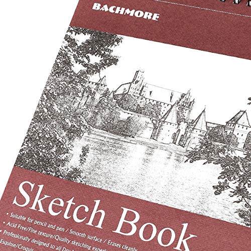 Bachmore Sketchpad 9X12 Inch (68lb/100g), 100 Sheets of TOP Spiral Bound Sketch Book for Artist Pro & Amateurs | Marker Art, Colored Pencil, Charcoal for Sketching - color: Burgundy, size: 9'' X 12''