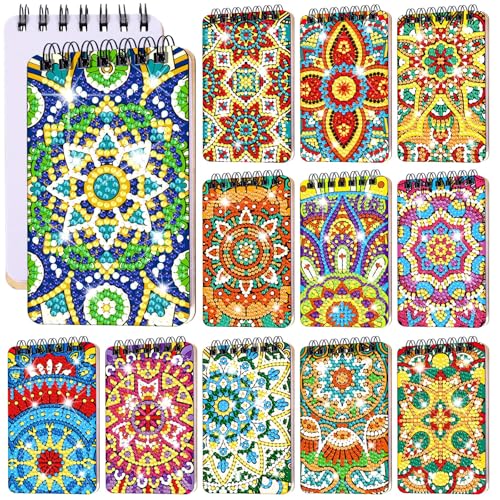Fuyoooo 12 Pcs Mandala Diamond Art Notebook for Adults, 4.72 x 2.83 Inch | Mandala Diamond Art Kits, DIY Cover Notebook Diamond Painting for Beginners, 5d Journal Art Notepad Accessories - style: Mandala