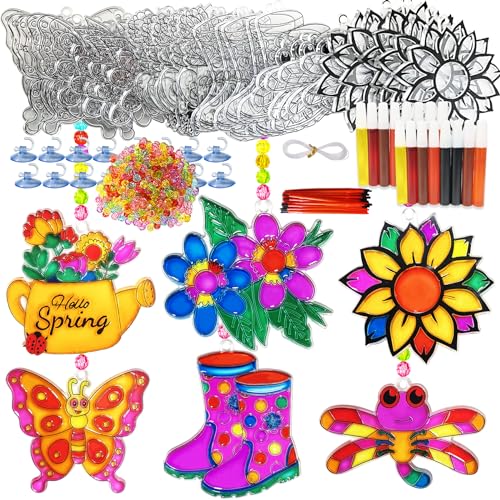 30 Set Spring Flower Butterfly Suncatcher Craft Kits, Spring Floral Crafts | Flower crafts for spring and summer, Easter parties, floral decor, butterfly themes, sunny windows, seasonal art projects - style: Flower
