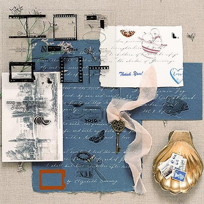 4 Themes 60Pcs Clear Stamps, Retro Rubber Clear Stamp, Transparent Silicone Stamps Seal for DIY Scrapbooking Card Making Decoration, Style D - style: Style D