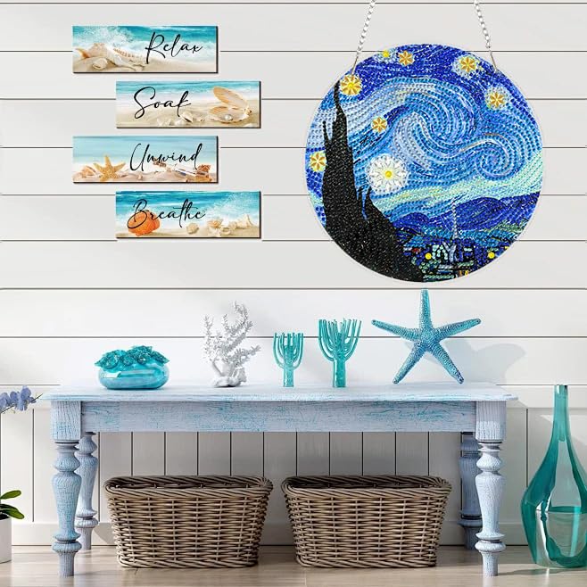 RYMILIE Hanging Diamond Art Kits for Adults Starry Night 8x8inch - color: DP03344