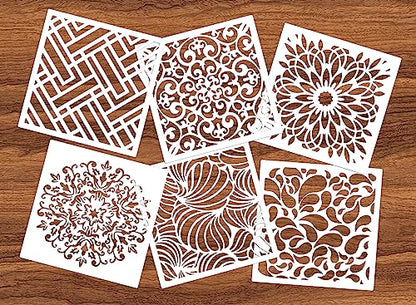 6 Pcs Small Pattern Mandala Stencils Reusable Mandala Dot Painting Templates DIY Geometric Spray Paint Stencil Drawing Craft Stencil for Wood Wall Tile Floor Canvas Furniture Rock Concrete (6x6) - color: Elegant style