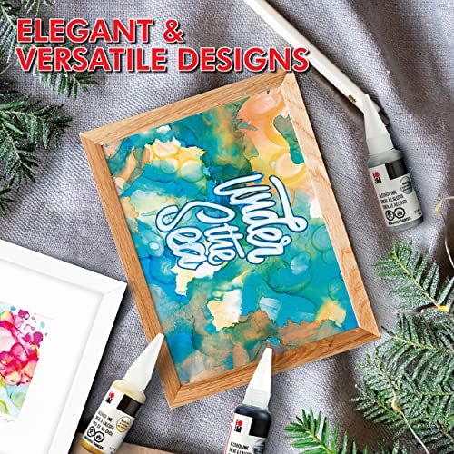 Marabu Metallic Alcohol Ink Set - 6 Alcohol Inks, Gold, Silver, Bronze, Rose Gold, Copper, Anthracite - Metallic Alcohol Ink for Epoxy Resin, Tumblers, Alcohol Ink Paper - Large 0.68 Ounce Inks