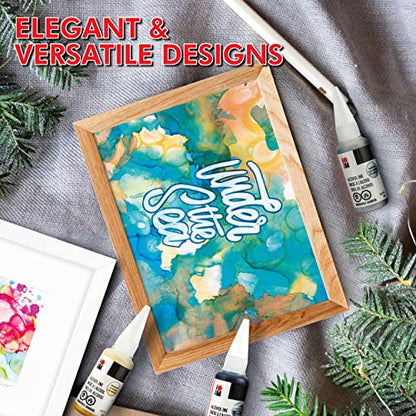 Marabu Metallic Alcohol Ink Set - 6 Alcohol Inks, Gold, Silver, Bronze, Rose Gold, Copper, Anthracite - Metallic Alcohol Ink for Epoxy Resin, Tumblers, Alcohol Ink Paper - Large 0.68 Ounce Inks
