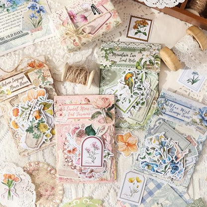 400Pcs Vintage Scrapbook Paper Floral Scrapbook Supplies Junk Journal Stickers Journaling Supplies for Bullet Journaling, Retro Crafts, Planner, Collage Card Album