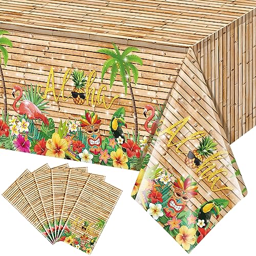 6Pcs Hawaiian Luau Tablecloth Tiki Party Tablecloths Tropical Table Cloth Plastic Disposable Rectangle Table Covers for Tiki Bar Tropical Summer Beach Pool Birthday Party Decorations ,108x 54 Inch - size: 6pcs