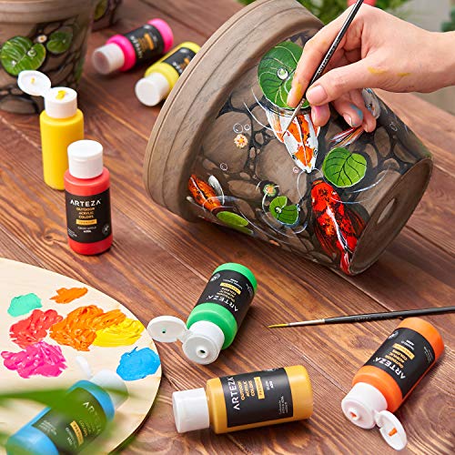 ARTEZA Outdoor Acrylic Paint Set, 20 Colors, 2 oz Bottles, Water-Based Matte Acrylic Paint for Rocks, Wood, Canvas, Glass, Ceramic, Fabric, Leather, Paper, and Outdoor Crafts - style: 20 Pack