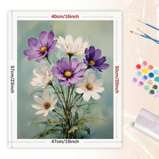 Floral Paint by Numbers Kit for Adults - DIY Purple and White Cosmos Flowers Painting on Canvas 16x20 Inches, Acrylic Paint Set, Suitable for Beginners, Art for Home Decoration or Gifts - color: TCXY06094, size: 16X20IN Folded