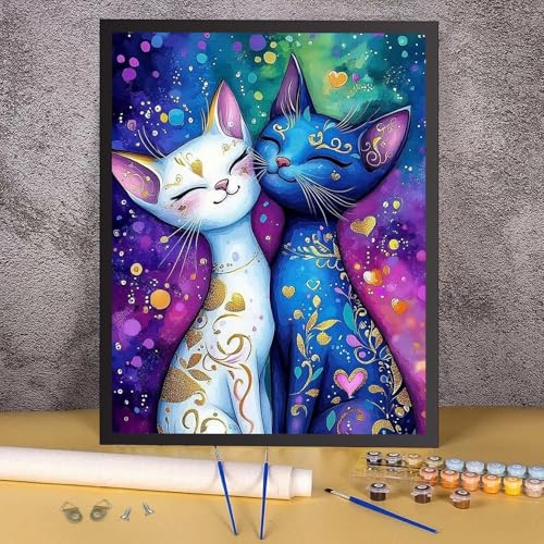 RICUVED Cats Paint by Numbers for Adults, Colorful Paint by Numbers Kit for Adults Beginners, DIY Acrylic Oil Painting on Canvas Easy for Gift Home Wall Decor 16x20 Inch - color: SO023