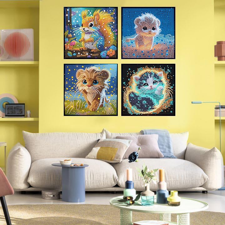 AIBOERL 4 Pack Diamond Art Kits for Adults,Animals Kids Diamond Painting | Round Drill Cartoon Animals Diamond Painting for Beginners DIY Rhinestone 5D Diamond dots(Gemstone Craft)Wall Art Gift 8x8IN - color: DP02982