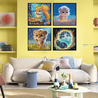 AIBOERL 4 Pack Diamond Art Kits for Adults,Animals Kids Diamond Painting | Round Drill Cartoon Animals Diamond Painting for Beginners DIY Rhinestone 5D Diamond dots(Gemstone Craft)Wall Art Gift 8x8IN - color: DP02982