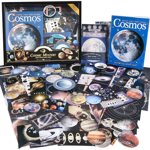 Scrapbooking Supplies Kit, Aesthetic Junk Journal Supplies, Scrapbook Kit | Cute Stationary Set with Bullet Journaling Stickers, Vintage Ephemera Collage Craft Supplies Gift for Adults Women Beginner - color: Cosmic Mystery