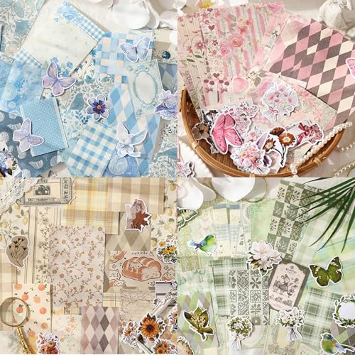 Wmhanler 400Pcs Scrapbook Supplies Vintage Scrapbook Paper Floral Junk Journal Stickers Journaling Supplies for Bullet Journaling, Retro Crafts, Planner, Collage Card Album