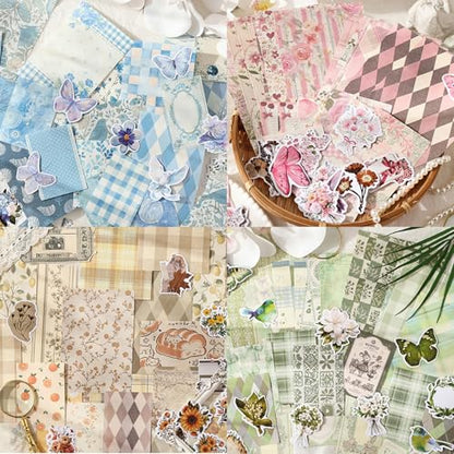 Wmhanler 400Pcs Scrapbook Supplies Vintage Scrapbook Paper Floral Junk Journal Stickers Journaling Supplies for Bullet Journaling, Retro Crafts, Planner, Collage Card Album