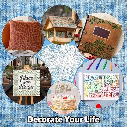 8PCS Large Stencils for Geometric Painting, Reusable Geometric Painting Stencils Abstract Layering Stencil for Painting on Wood Canvas Furniture Floor Decor DIY Supplies - style: Geometric 1