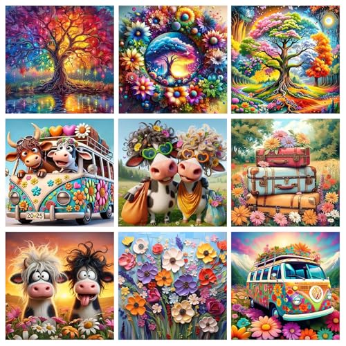 GREENCRUISE 9 Pack Diamond Painting Kits for Adults, 5D Diamond Art Kits for Beginners, DIY Full Drill Paint with Diamond, Home Wall Decor 12 x 12 Inch TYPE5 - color: TYPE5