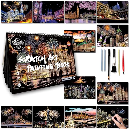 DESINIK Scratch Art Book for Adults - Scratch Paper Art Kit with Stencils & Tools, Creative Crafts for Relaxation, Focus & Travel, Stress Relief Activity for Home Decor & Gifts (SeriesⅡ) - color: Series2