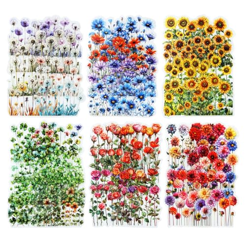 AurriiLeaf Viewing Flowers PET Sticker Set, 120PCS Floral Ephemera for Scrapbooking, Journaling, Crafting, DIY Projects, Diaries, and Art Supplies - color: Viewing Flower