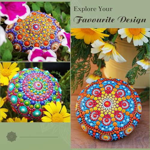 Mandala Rock Painting Kit - Mandala Dotting Tools Kit - 5 Large Wooden Rocks for Painting with 6 Stencil Supplies, Dotting Tools for Painting - Dot Art and Crafts for Adults Women - Mothers Day Gift