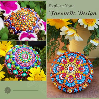 Mandala Rock Painting Kit - Mandala Dotting Tools Kit - 5 Large Wooden Rocks for Painting with 6 Stencil Supplies, Dotting Tools for Painting - Dot Art and Crafts for Adults Women - Mothers Day Gift
