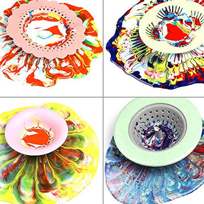 5P Acrylic Pouring Strainers Fluid Art Tools DIY Abstract Pour Painting | Silicone & Plastic Strainers With Unique Hole Patterns. Easy To Clean, Reusable for Acrylic Pouring And Flow Painting.