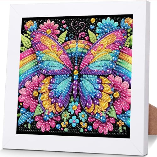 ajepon Butterfly Diamond Art Kits for Kids with Frame - Butterflies Diamond Art for Kids Ages 8-12, Animal Gem Painting Kits for Kid with Beautiful Package for Gift Home Wall Decor (7x7inch) - color: CC1036