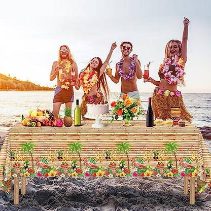 6Pcs Hawaiian Luau Tablecloth Tiki Party Tablecloths Tropical Table Cloth Plastic Disposable Rectangle Table Covers for Tiki Bar Tropical Summer Beach Pool Birthday Party Decorations ,108x 54 Inch - size: 6pcs