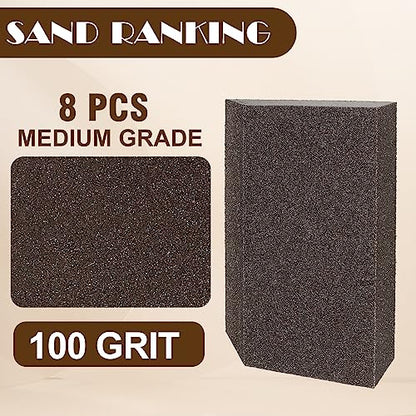 100 Grit Angled Sanding Blocks, Jamiikury Medium Sponge Sand Block Washable and Reusable, Wet & Dry Sandpaper Block for Wood Metal Drywall and Furniture Paint - Pack of 8 - size: 100 Grits