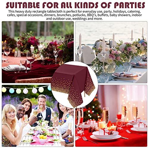 Tegeme 12 Pcs Maroon, Gold Plastic Tablecloths Burgundy Table Cloths Party - color: Wine Red, Gold