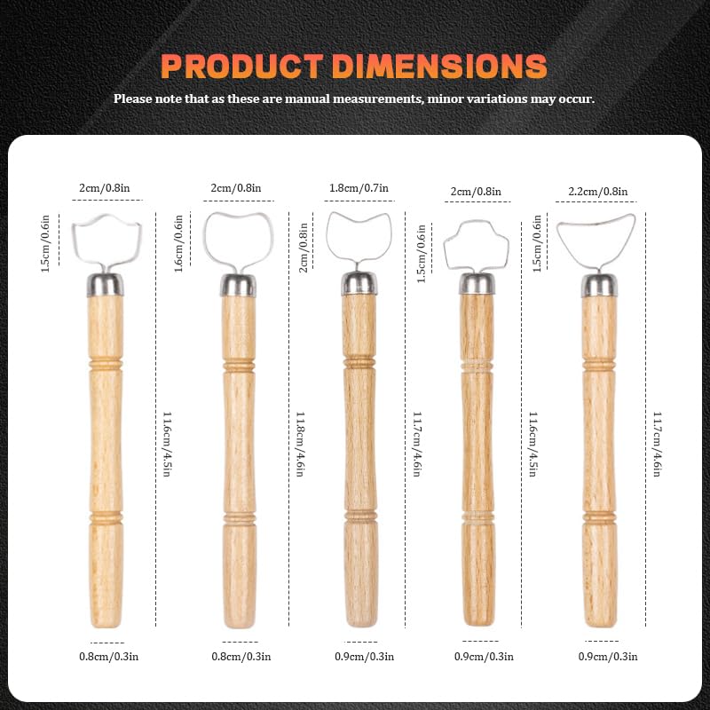 Pottery Clay Sculpture Scraper Set, Ceramic Handle Making Carving Tool for Cup Shaping Clay Trimming - 5 Style Metal Head with Wood Handle