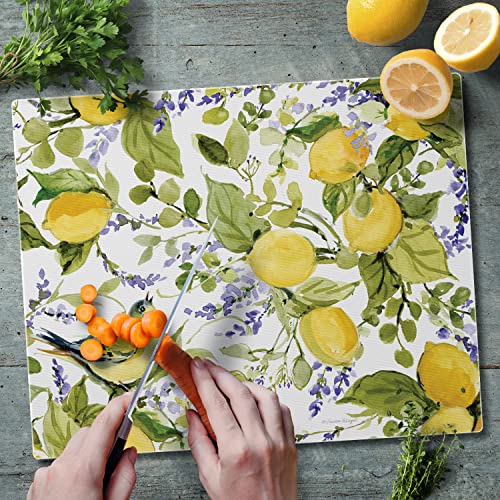 CounterArt Watercolor Lemons 3mm Tempered Glass Cutting Board 12" x 15" | Serving Board, Charcuterie Board - color: Watercolor Lemons