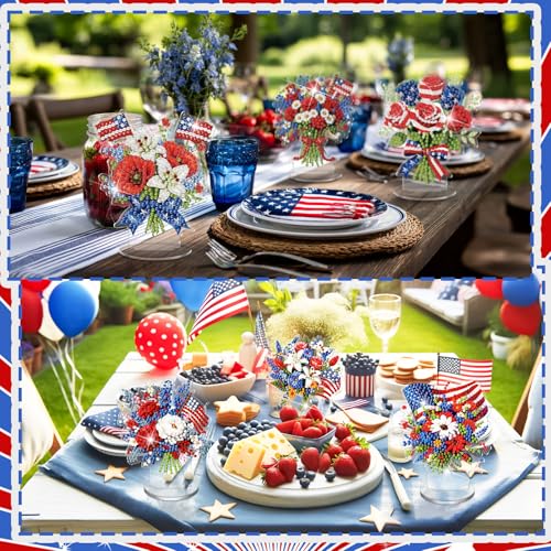 Kosiz 9 Pcs Patriotic Diamond Painting Tabletop Decor 250th Anniversary 4th of July Diamond Art Kits for Adult Double Sided Acrylic Red White Blue Centerpiece for Table DIY Craft Veterans Day Gift - style: Patriotic